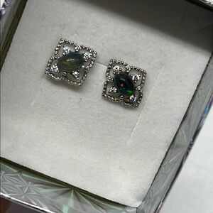 Elegant Silver and Black Opal Earrings